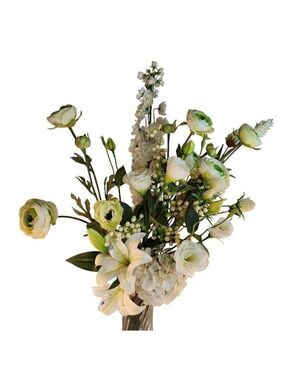 Artificial White Floral Bouquet W/ Lilies Roses & Hydrangeas - 13 Stems Realisti